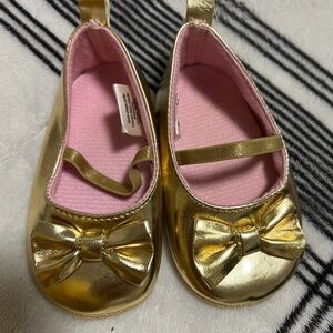 Infant gold bow Mary Jane flats baby crib shoes